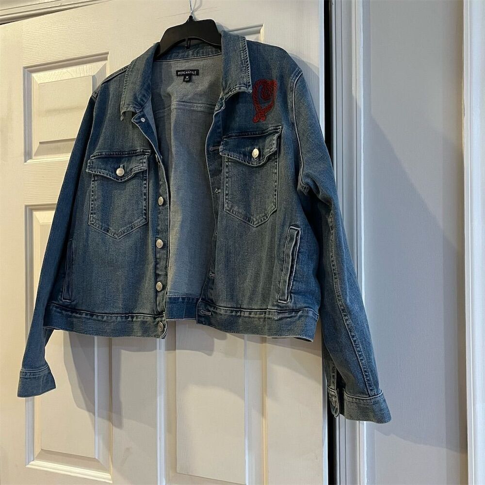 J.Crew Mercantile Women's 3XL Blue Denim Jacket Classic Fit Casual Valentine’s - Picture 2 of 9